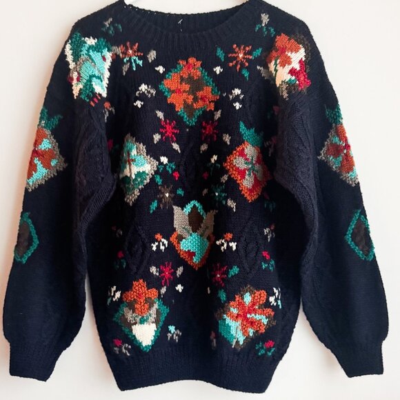 Vintage Wool Blend Southwestern print Colourful Pullover Sweater L - Picture 1 of 7